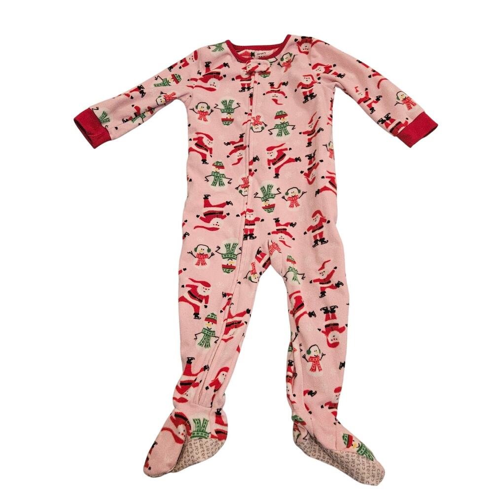 Carter’s 24M Christmas Fleece Footed Pajamas Pink Santa Snowman Sleeper Girls